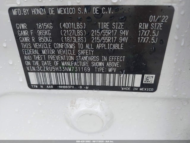 3CZRU5H33NM731169 Honda r18z9