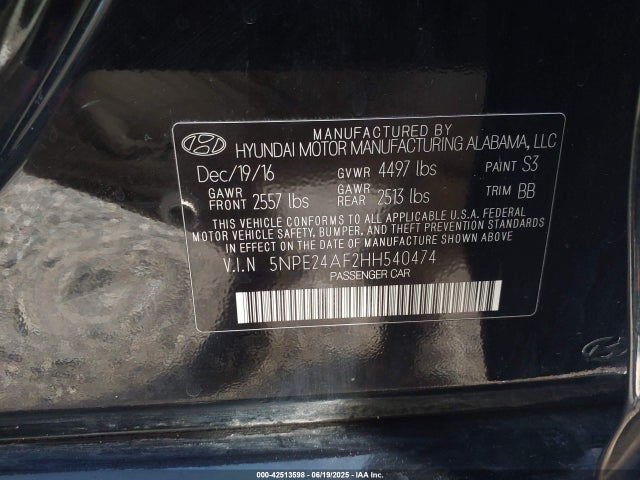 Hyundai Sonata 2017 5NPE24AF2HH540474 Image 9