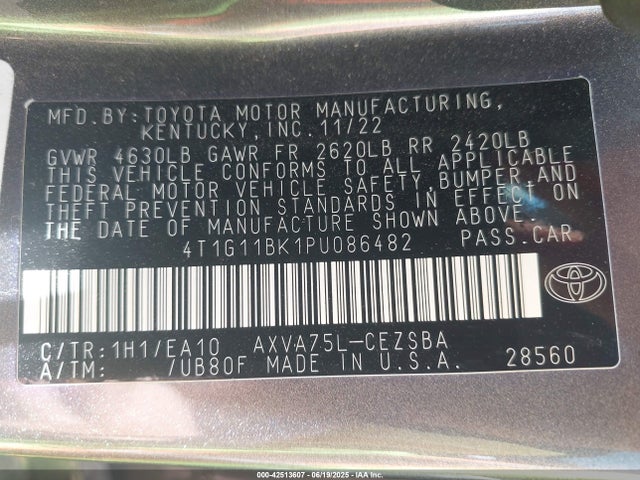 4T1G11BK1PU086482 Toyota a25a-fks