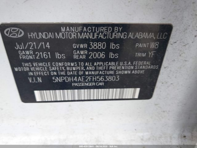 5NPDH4AE2FH563803 Hyundai dohc mpi nu