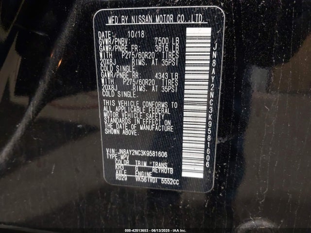 Nissan Armada Platinum 2019 JN8AY2NC3K9581606 Image 9