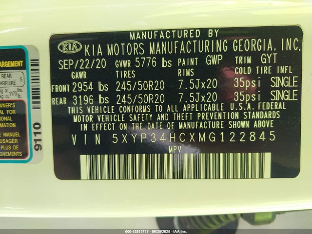 5XYP34HCXMG122845 KIA kmc gdi lambda-ii