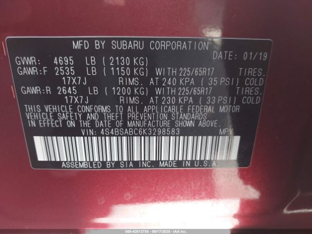 2019 SUBARU OUTBACK 4S4BSABC6K3298583 Photo 8