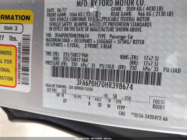 3FA6P0H70HR398674 Ford 2017
