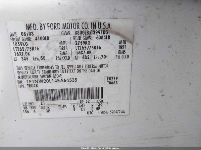 2004 FORD F-250 1FTNW20L14EA64535 Photo 8