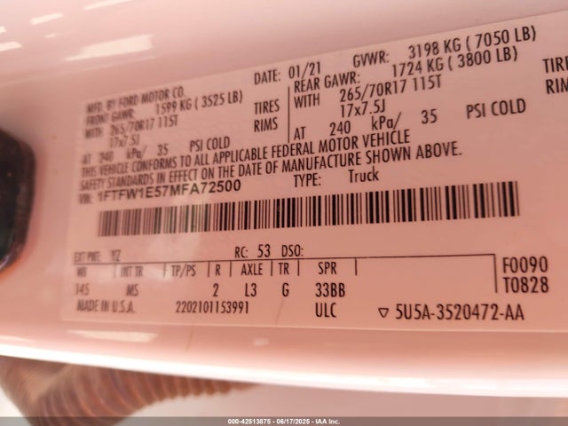 Ford 4v 2021 1FTFW1E57MFA72500 Image 8