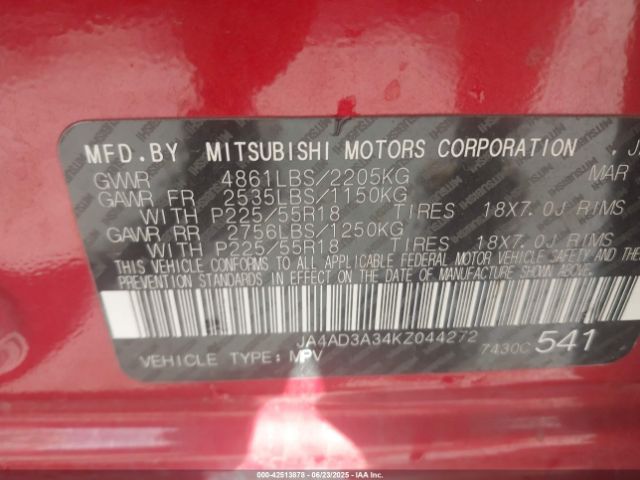 2019 MITSUBISHI OUTLANDER JA4AD3A34KZ044272 Photo 8