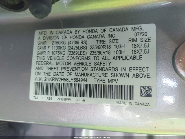 2HKRW2H58LH664944 Honda l15be