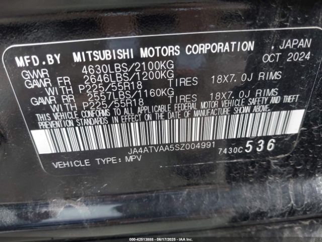 JA4ATVAA5SZ004991 Mitsubishi Eclipse Cross Le S-awc/ralliart S-awc
