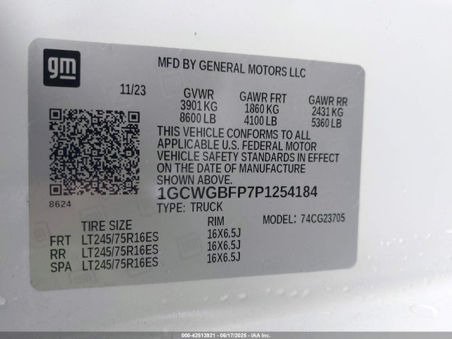 1GCWGBFP7P1254184 Chevrolet Express Cargo Van Work Van