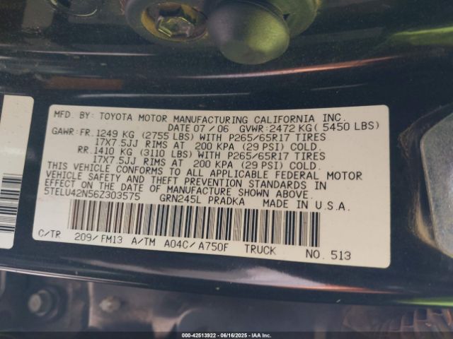 2006 TOYOTA TACOMA 5TELU42N56Z303575 Photo 8