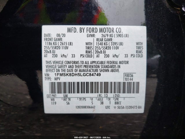1FMSK8DH5LGC84749 Ford 2020