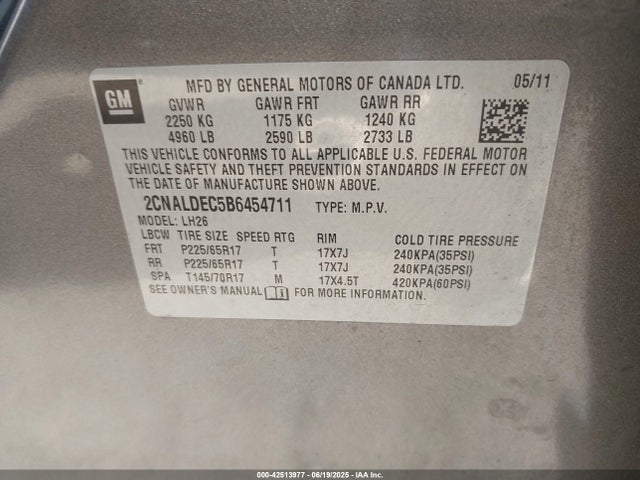 42513977 :رقم المزاد ، 2CNALDEC5B6454711 vin ، 2011 Chevrolet Equinox 1lt مزاد بيع