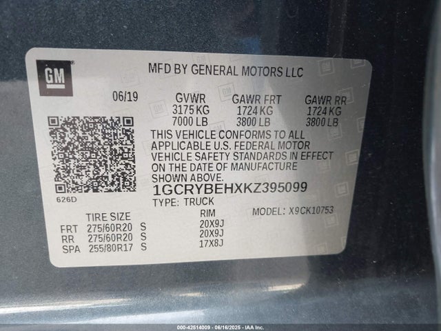 1GCRYBEHXKZ395099 Chevrolet lv3 - gen 5, sidi, vvt, e85 max, alum