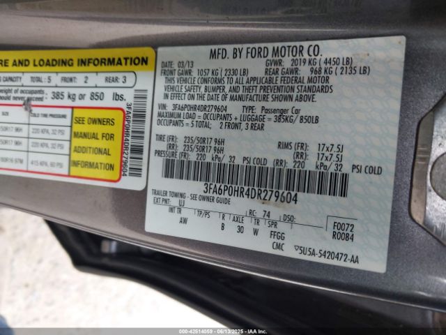 2013 FORD FUSION 3FA6P0HR4DR279604 Photo 8