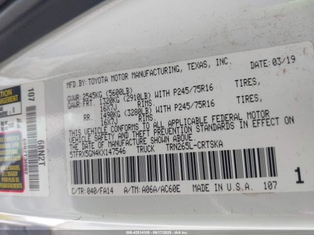 2019 TOYOTA TACOMA 5TFRX5GN4KX147546 Photo 8