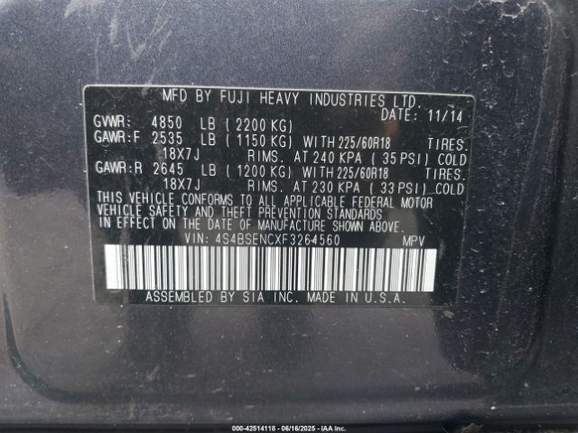 2015 SUBARU OUTBACK 4S4BSENCXF3264560 Photo 8