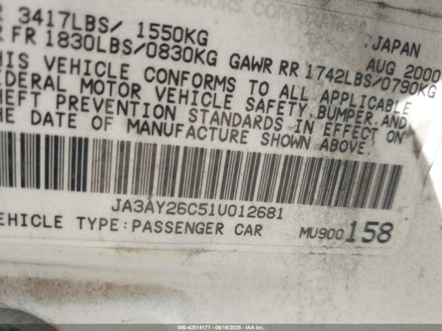 2001 MITSUBISHI MIRAGE JA3AY26C51U012681 Photo 8