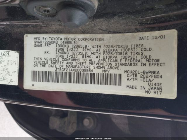 2002 TOYOTA HIGHLANDER JTEGF21AX20039984 Photo 8