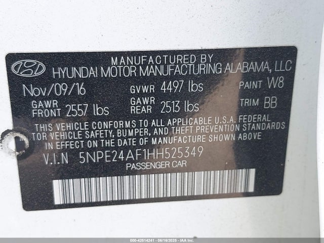 5NPE24AF1HH525349 Hyundai Sonata