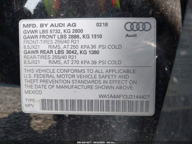 WA1A4AFY3J2144427 Audi 2018