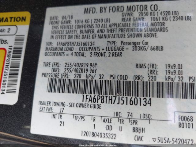 2018 FORD MUSTANG 1FA6P8TH7J5160134 Photo 8
