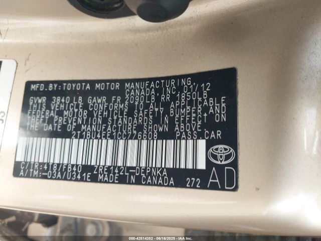 2012 TOYOTA COROLLA 2T1BU4EE1CC776608 Photo 8