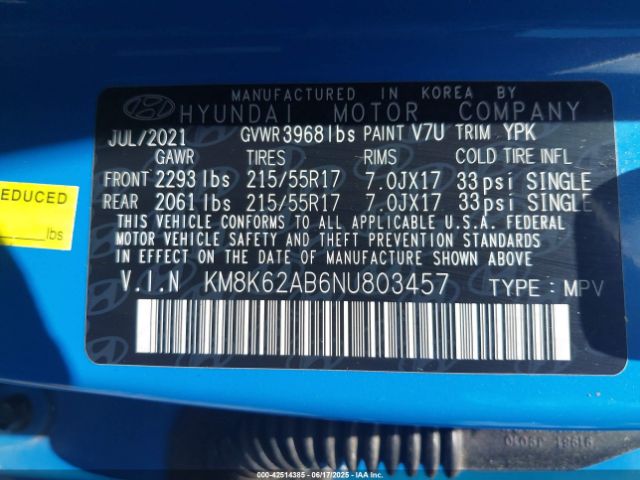 2022 HYUNDAI KONA KM8K62AB6NU803457 Photo 8