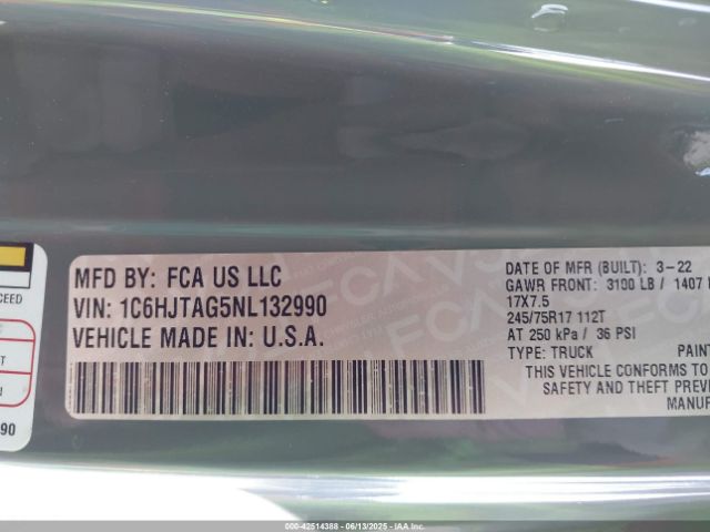 2022 JEEP GLADIATOR 1C6HJTAG5NL132990 Photo 8