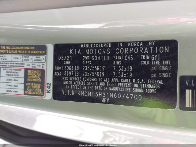 KNDNE5H31N6074700 KIA gdi lamda iii