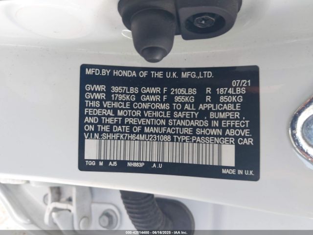 2021 HONDA CIVIC SHHFK7H64MU231088 Photo 8