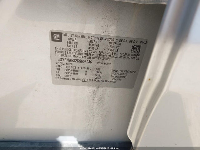 2012 CADILLAC SRX 3GYFNAE32CS653036 Photo 8
