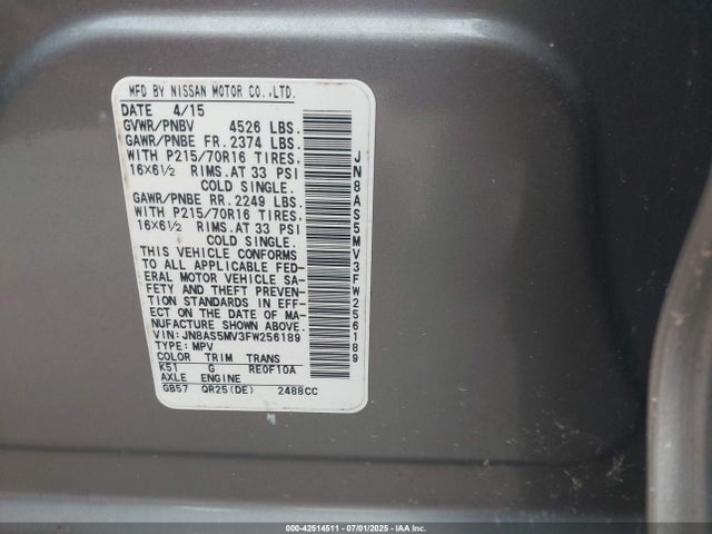 JN8AS5MV3FW256189 Nissan 2015