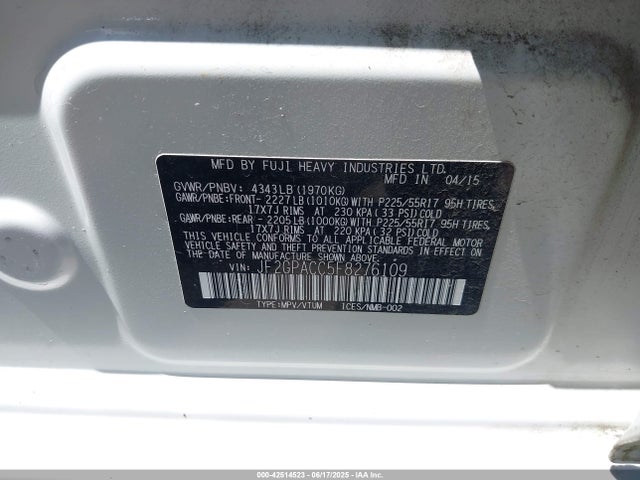 JF2GPACC5F8276109 Subaru 2.0l naturally aapirated