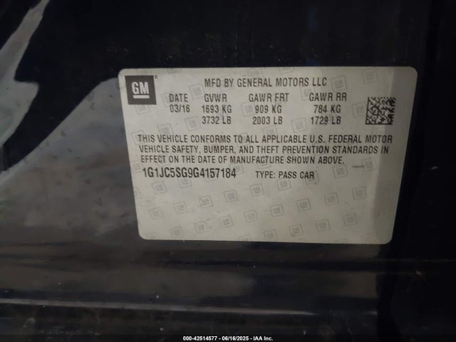 1G1JC5SG9G4157184 Chevrolet lwe - vvt, gme
