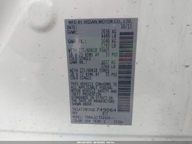 5N1AT2MTXGC749064 Nissan 2016