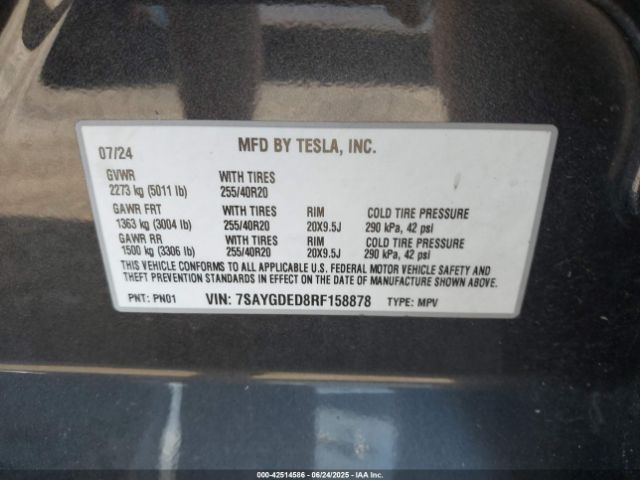 2024 TESLA MODEL Y 7SAYGDED8RF158878 Photo 8