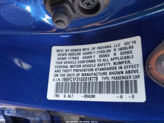 19XFC1F31GE019778 Honda l15b7