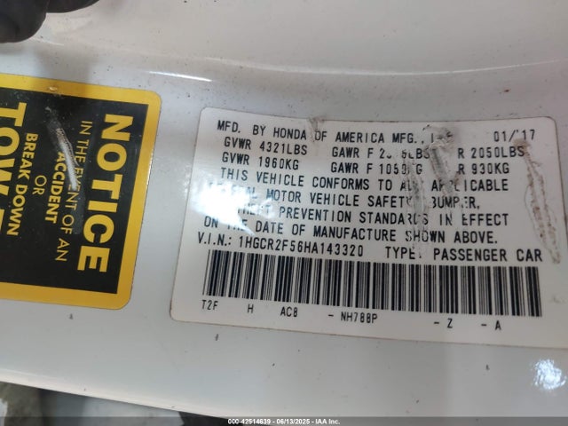 1HGCR2F56HA143320 Honda k24w1