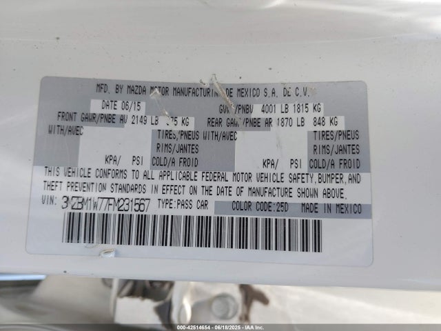 Mazda pe 2015 3MZBM1W77FM231567 Image 9