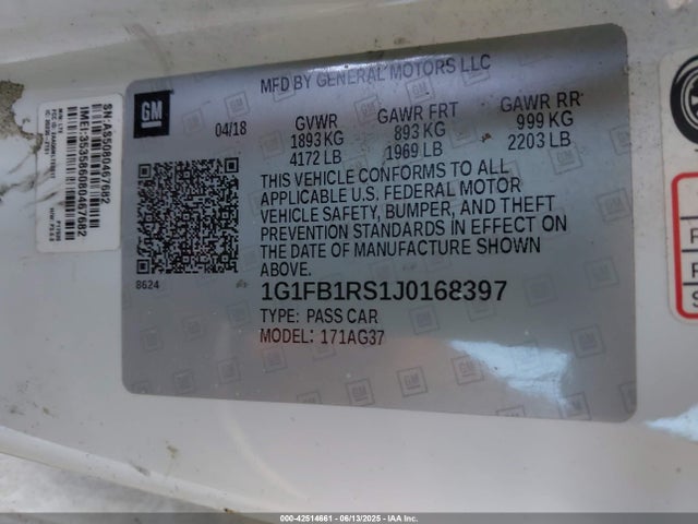 1G1FB1RS1J0168397 Chevrolet lgx - direct injection, variable valve timing, alum, gen 2