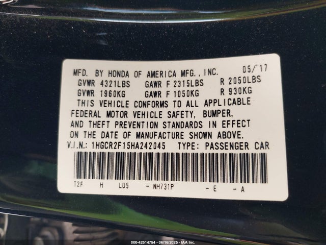1HGCR2F15HA242045 Honda k24w1