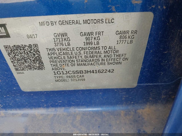 1G1JC5SB3H4162242 Chevrolet Sonic Lt Manual
