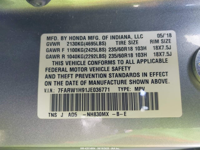 7FARW1H91JE036771 Honda l15be