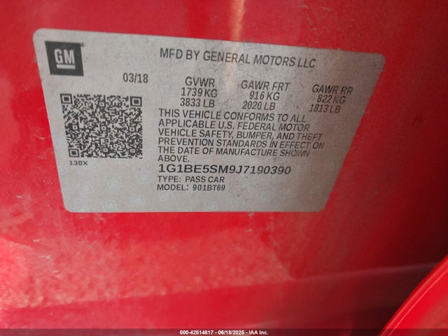 1G1BE5SM9J7190390 Chevrolet le2 -di: direct injection, vvt: variable valve timing, gen, alum