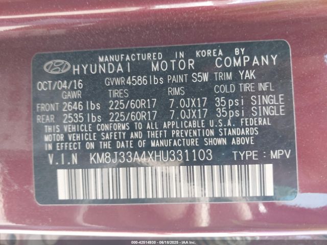 KM8J33A4XHU331103 Hyundai gdi nu