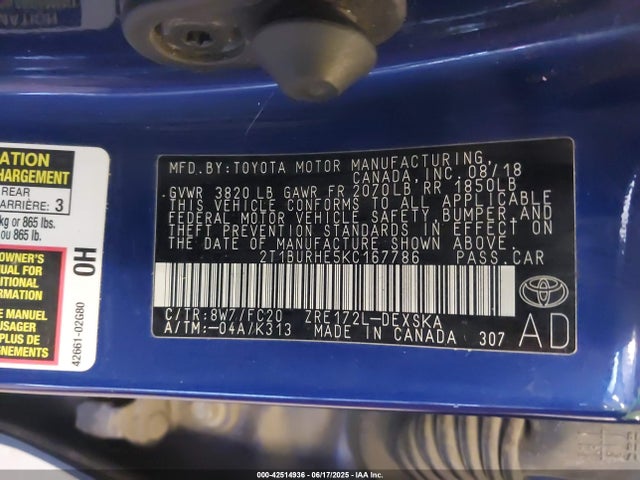 Toyota 2zr-fe 2019 2T1BURHE5KC167786 Image 9