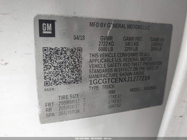 1GCGTCENXJ1277214 Chevrolet lgz - di: direct injection, vvt: variable valve timing, alum, var2, gen2