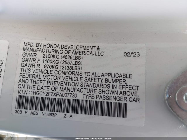 Honda lfc5 2023 1HGCY2F7XPA007730 Image 9