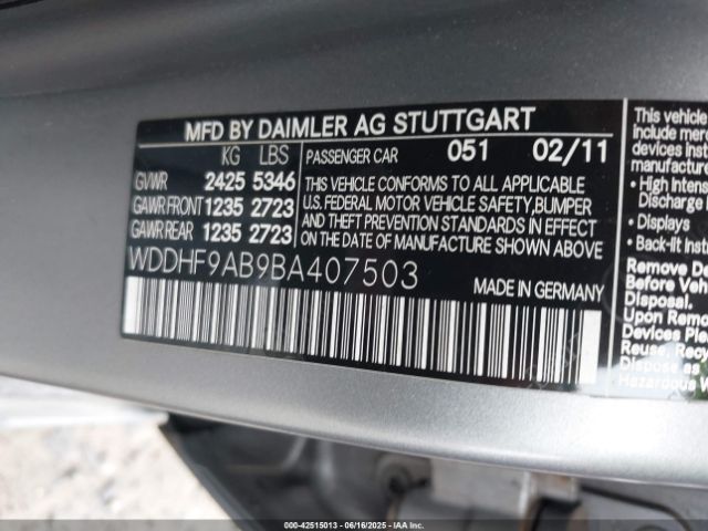 2011 MERCEDES-BENZ E 550 WDDHF9AB9BA407503 Photo 8